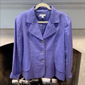 Coldwater Creek Women's Purple Blazer 100% Linen Size 16